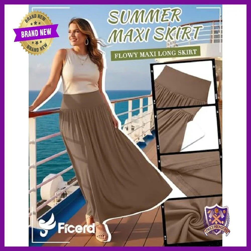 Plus Size Maxi Skirts 3 Pack High Waisted Pleated A Line with Pocket